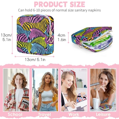 Image of Period Bag Pouch Soft Cloth Sanitary Napkin Storage Bag Portable Menstrual Pad Pouches Tampon Holder for Purse First Period Kit for Girls 9-12 (Red-blue Stripes)