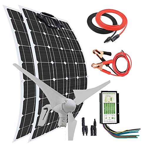 Kit de panel solar de 900 W con turbina eólica de 400 W, 5 paneles solares flexibles de 100 W, controlador de carga solar de 40 A