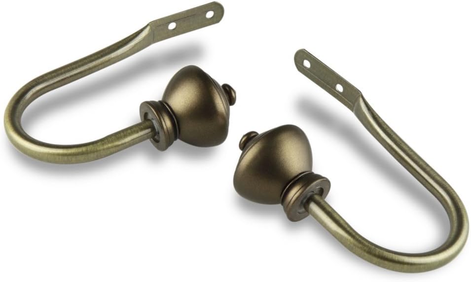 Rod Desyne Home Decorative Savannah Finial Curtain Holdback Hook Pair Antique Gold