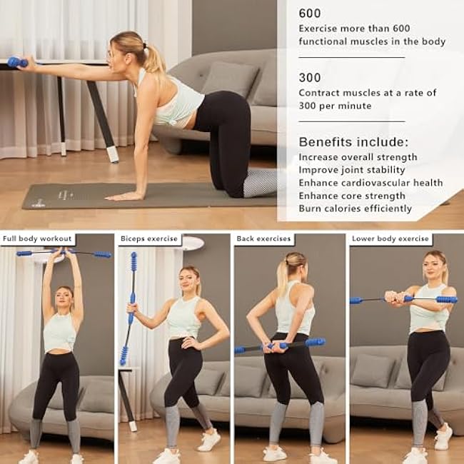 Fitness Bar for Workout,Elastic Exercise Bar, Vibration Weight Stick,Body Physical Therapy,Core Strength Training,Arm Shoulder Stretch At Home Gym.