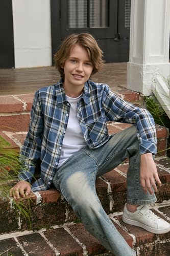 Image of Betusline Boy and Men Button Down Plaid Shirt | Soft,Breathable and Comfortable Fabric