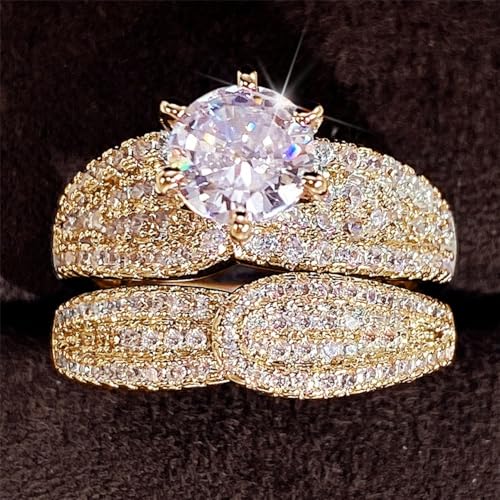 Women's Shining Cubic Zirconia 2Pcs Rings Set Luxury Engagement Ceremony Party Accessories