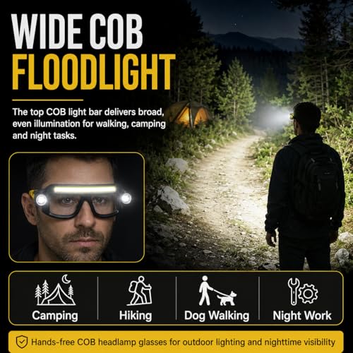 JORMIX LED Rechargeable Headlight Safety Glasses with COB Floodlight & Spotlight LED Light, 5 Modes USB C Light Up Glasses Lighted Eyewear for Running Camping Fishing Cycling Hiking - image 8