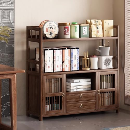 Estantería abierta para biblioteca, unidad de almacenamiento alta con 2 cajones y armarios, estantería de gran capacidad para sala de estar, dormitorio, oficina en casa (100 x 25 x 70 cm)