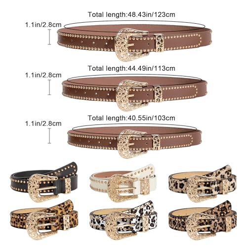 Western Fashion Cowgirl Cowboy Belts, Punk Rock Studded Waist Belt with Buckle, Decorative Faux Leather Waistband2