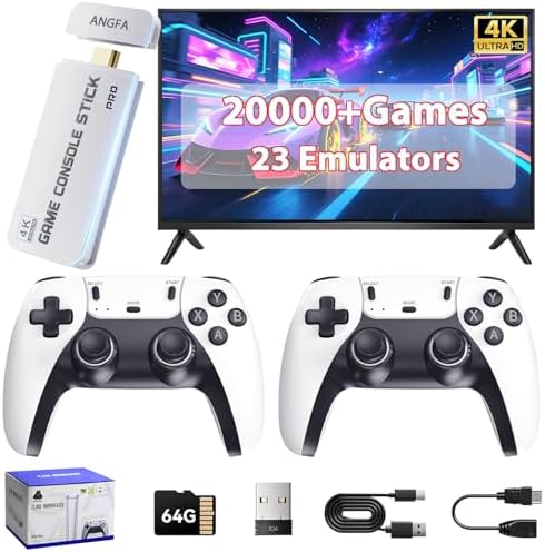 Wireless Retro Game Console Built-in 20,000+ Games and 23 Emulators, 2026 New Upgrade Plug & Play Retro Gaming Console Pro with 4K Output & Dual 2.4G Controllers, Nostalgic Game Stick (64GB) : Video Games
