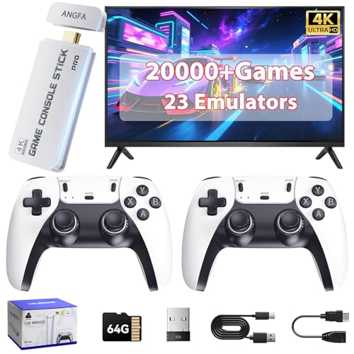 Wireless Retro Game Console Built-in 20000+ Games and 23 Emulators, 2025 New Plug & Play Retro Gaming Console with 4K Output & Dual 2.4G Controllers, Nostalgic Game Stick (64GB)