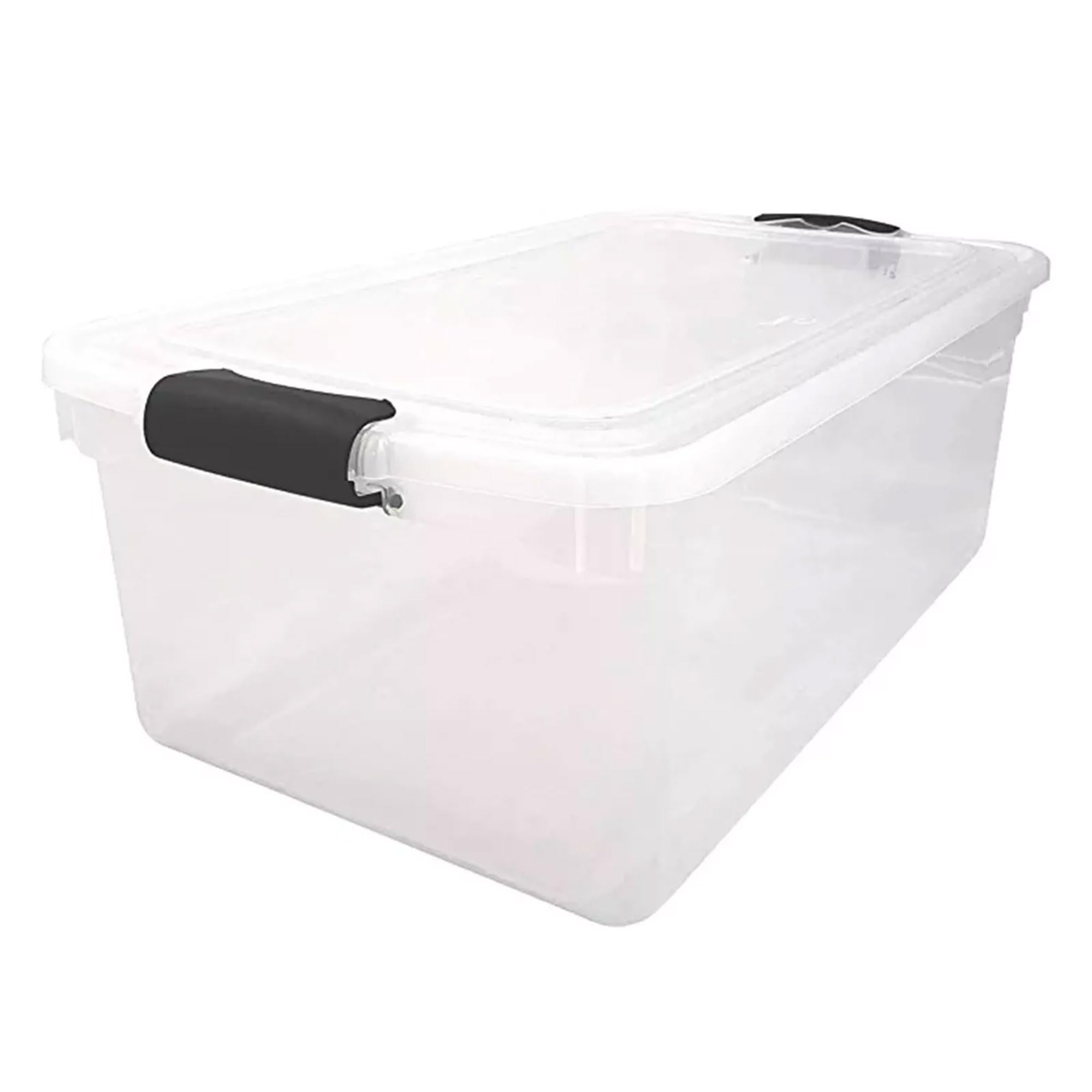 HOMZ 2 Pack Large Clear Plastic Storage Bins with Latching Lids, 64 Quart, Gray
