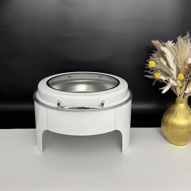 6.8QT Matte White Chafing Dish Buffet Set, Round Chafing Dishes with Flip Lid Stainless Steel Buffet Warmers Set Buffet Servers and Warmers Chafing Dish with Handle for Home Wedding Parties Events