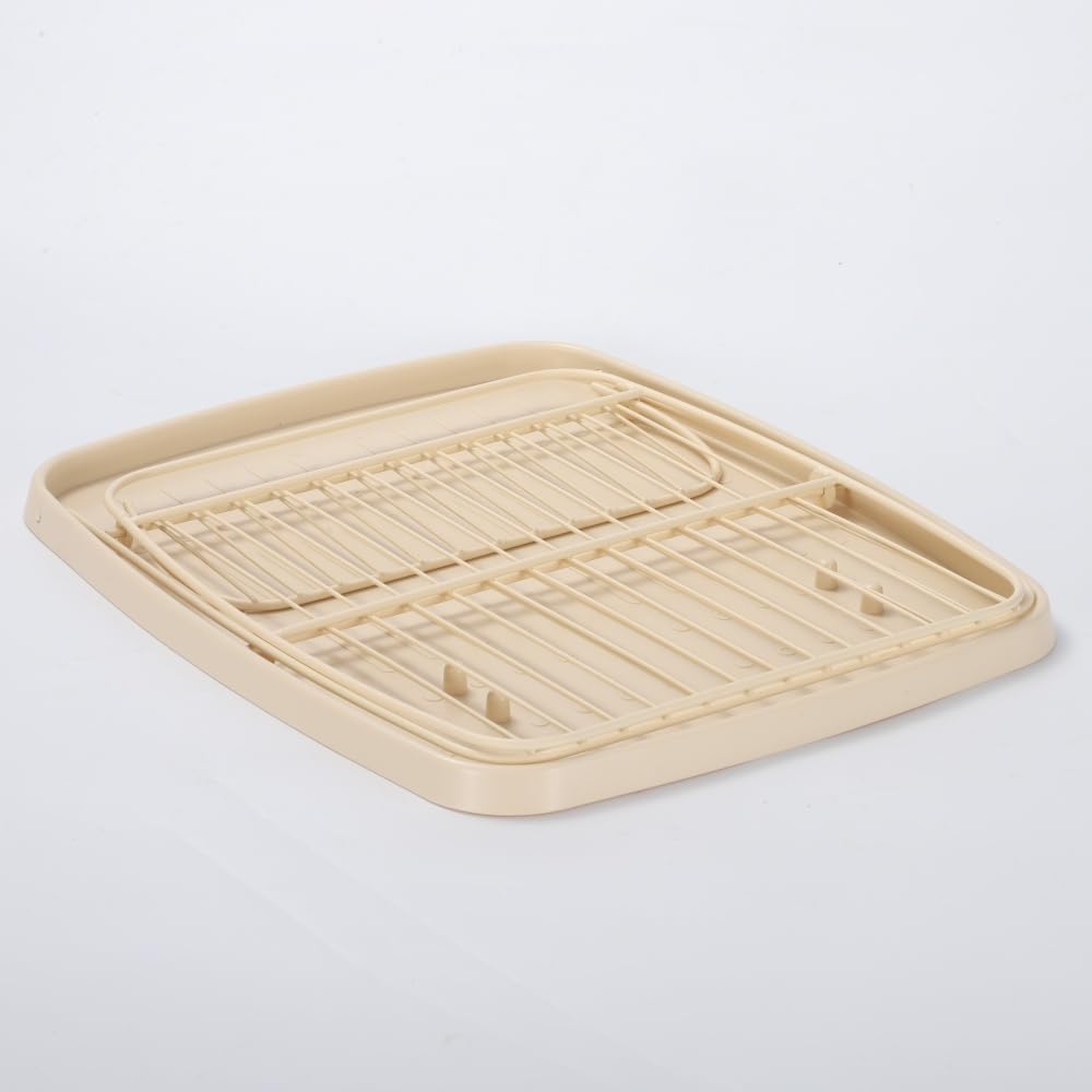 Folding Dish Drying Rack with Drip Tray Collapsible Dish Rack for Kitchen Counter 2 Tier Foldable Dish Drainers for Large Capacity Wire Expandable, Cream