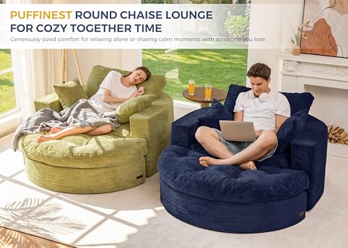 Image of MAXYOYO Modular Sectional Chaise, Round Upholstered Lounge Chair with Ottoman, Comfy Couch with Layered Cushion, Tufted Sleeper Chair for Living Room