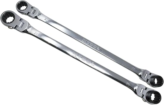 K Tool International XDDBM4 2 Piece Metric Reversible Double Box Ratcheting Wrench Set for Garages, Repair Shops, DIY, Universal Spline, 90 Tooth, 180 Degree Flex Head, Raised Box, 21, 22, 24, 25MM