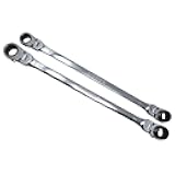 K Tool International XDDBM4 2 Piece Metric Reversible Double Box Ratcheting Wrench Set for Garages, Repair Shops, DIY, Universal Spline, 90 Tooth, 180 Degree Flex Head, Raised Box, 21, 22, 24, 25MM