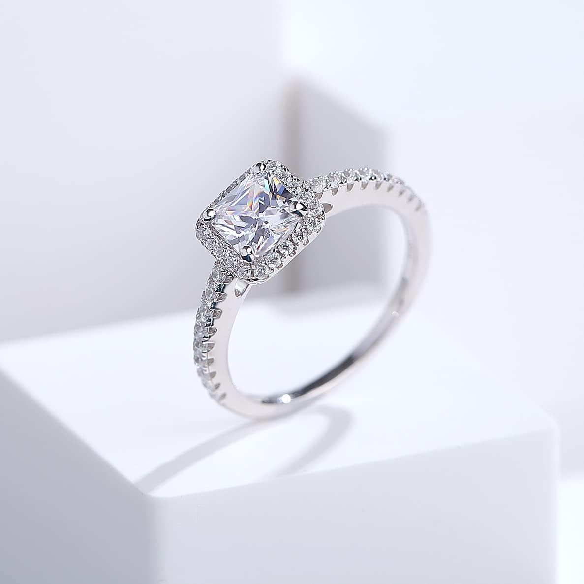 jiamiaoi 18K White Gold Plated Simulated Diamond Rings for Women 925 Sterling Silver Ring Sets for Her Womens Jewelry for Anniversary/Engagement/Wedding