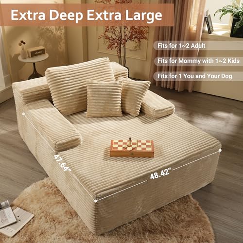 Image of HOOOWOOO Chaise Lounge Sleeping Couch, 48.5x67 Assembly Free Modern Minimalist Sofa, Extra Deep Large Single Seat Sofa, Free Standing Floor Couch in A Box for Living Room (Beige Velvet Upholstered)