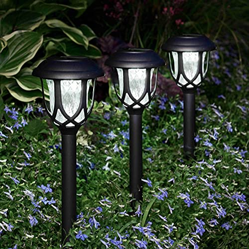 Image of EXCMARK 10 Pack Solar Lights Outdoor Decorative, Solar Pathway Lights Outdoor, Solar Powered Garden Yard Lights for Walkway Sidewalk Driveway. (Black, Cool White)