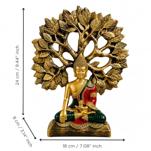 Image of eCraftIndia Buddha Idol for Home Decor Living Room | Gautam Buddha Statue Under the Bodhi-Tree | Showpiece Gift for Housewarming Birthday