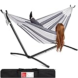 Best Choice Products Double Hammock with Steel Stand, Indoor Outdoor Brazilian-Style Cotton Bed w/Carrying Bag, 2-Person Capacity - Steel