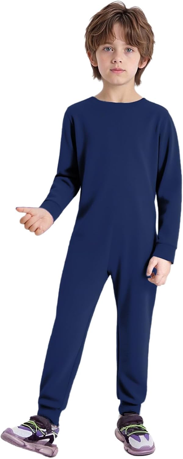 DINORMIN Girls Boys One Piece Wide Leg Jumpsuit Lightweight Overalls Playsuit Special Needs Adaptive Romper Dark Blue 16 Years