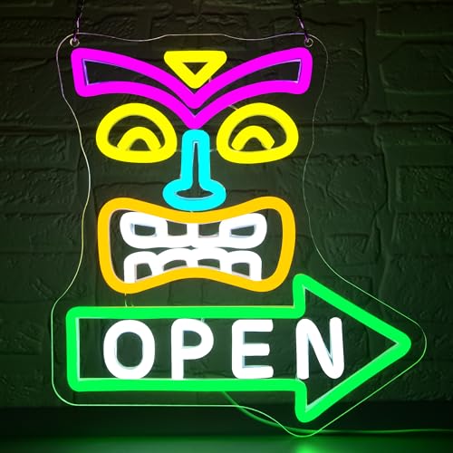 Tiki Bar Open Neon Sign for Wall Decor Dimmable Tiki Open Neon Light for Man Cave Beer Light Up Sign for Home Bar Beer Store Beach Party Bedroom Christmas Birthday Gifts Art Size 11.8 * 10.9