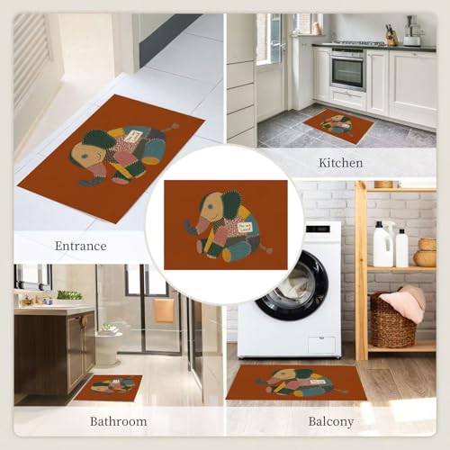 Tapis Cuisine Devant Évier Lavable Ocre Éléphant Mignon - 8
