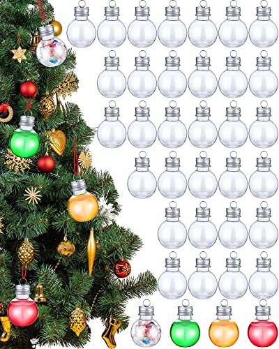Jerify 48 Pieces Christmas Booze Balls Christmas Tree Ornaments Clear Plastic Fillable Booze Ornaments Bulbs Pendant with Stickers Ribbons for Xmas Holiday Decor