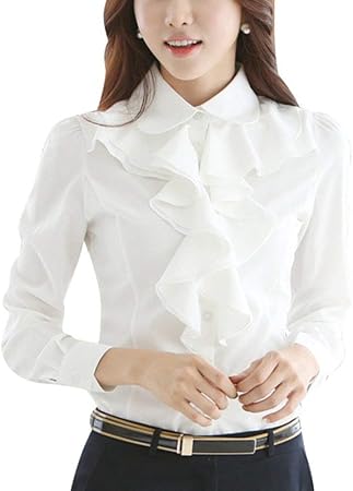 white ruffle blouse amazon