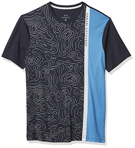 A|X Armani Exchange Men's Regular Fit Tonal Water Print Crewneck Cotton Graphic Tee, Navy/Riviera, L