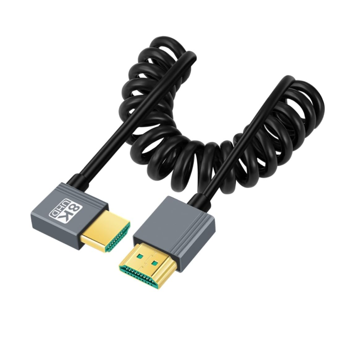 chenyang HDMI 2.1 Spiralkabel, HDMI Stecker auf Stecker 90 Grad nach links abgewinkelt 8K@60Hz 4K@120Hz 48Gbps ultraschnelles vergoldetes Kabel 1.0M für Fernseher, Monitor, Computer