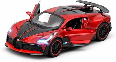 Bugatti Divo 1:32 Die-Cast Model Car, Metal Pull Back Toy with Openable Doors, Scale Supercar Toy for Kids, Collectible Gift (Red)