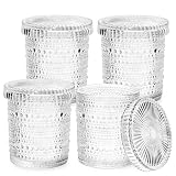 Bathroom Organizers and Storage, 4 pack Glass Qtip Holder, Bathroom Jars with Lids, Vanity Organizer for Cotton Rounds, Balls & Floss Picks, Qtips, Vanity & Makeup Bathroom Canisters with Lids (Clear)