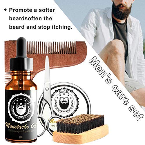 Stronrive 6 Pcs Beard Care Tool Kit, Best Men's Grooming Set, Men's Beard Care Set With Oil Wax Comb Brush Scissors For Gifts