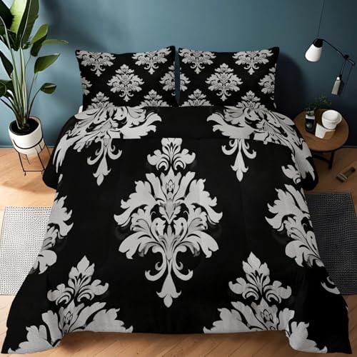 Genérico Edredón 240 x 260 cm Retro Patrón De BrocadoInvierno y Verano, Suave, Ligero, Reversible edredón, Transpirable, Cálido y Confortable Colcha, Negro