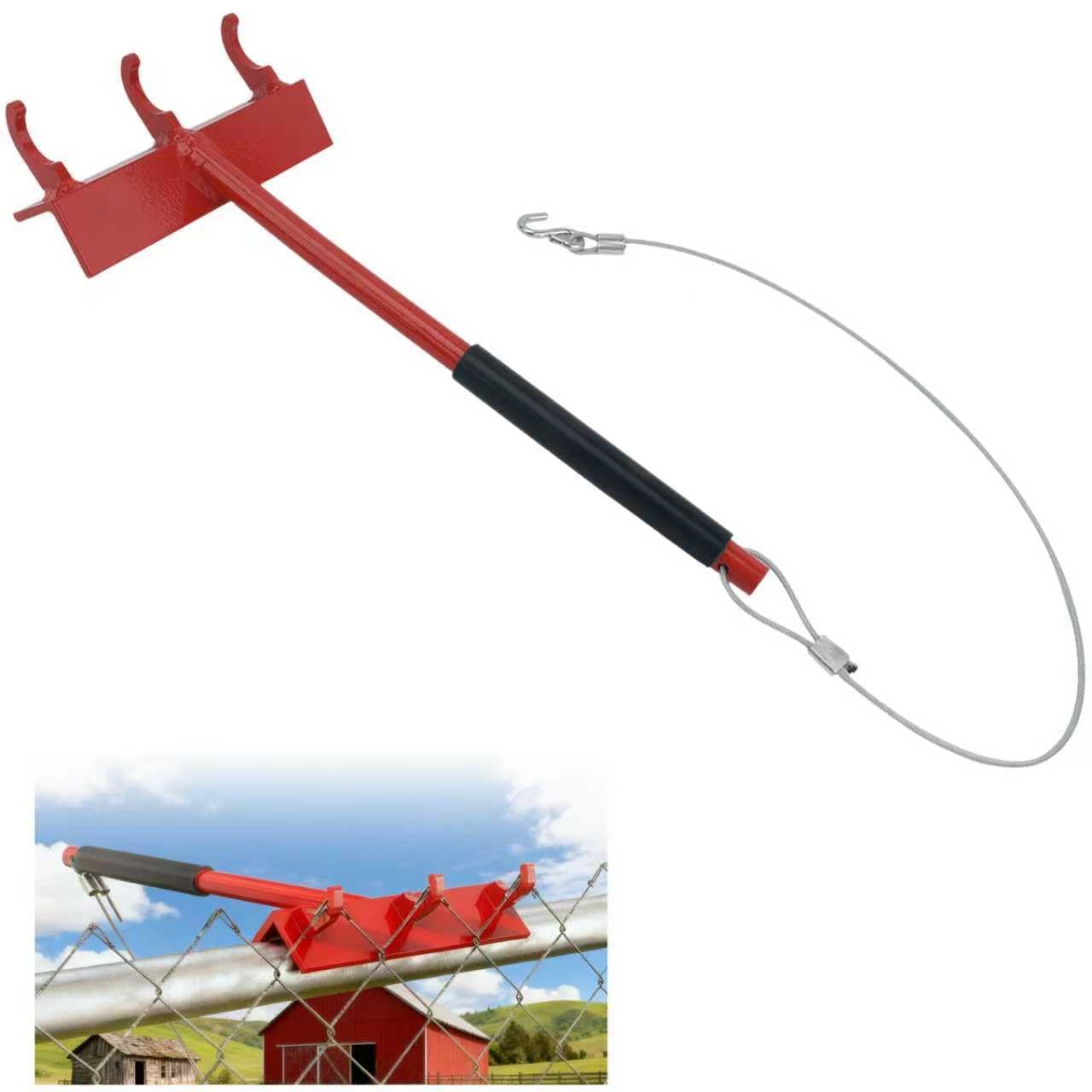 Robustes Fretcher-Werkzeug für Kettenglieder, 71,1 cm langes Kabel mit 3 Stahlhaken und ergonomischem Griff für Einpersonen-Zaunmontage, verzinkter Karbonstahl