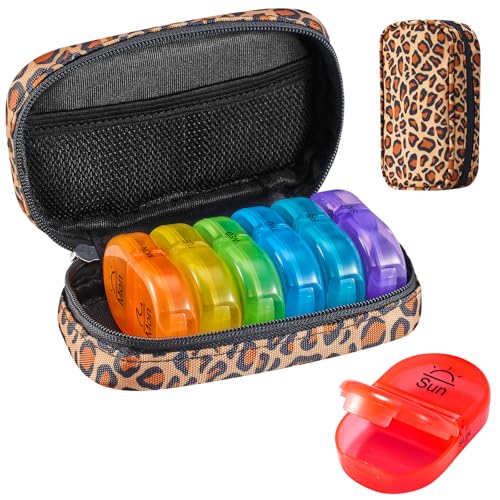 Image of Serfeymi Weekly Travel Pill Organizer 2 Times A Day AM PM Upgraded Rainbow Pill Box 7 Day with Portable Zipper Canvas Pill Case, Medicine Organizer for Pills, Vitamins, Fish Oils - Brown 01