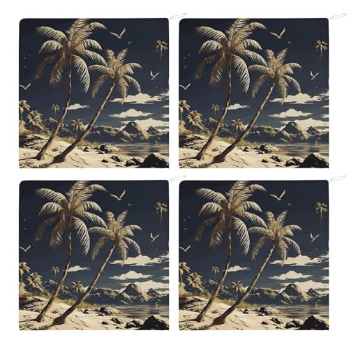 Serviettes de cuisine microfibre lot de 4 absorbantes à boucle motif palmier - 4