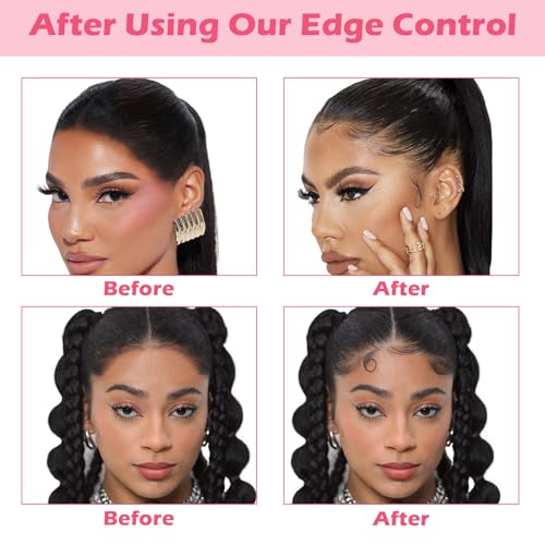 Image of Goiple Edge Control Wax for Women Strong Hold Non-greasy Edge Smoother Strawberry Scent Edge Control Wax + Edge Scarf + Hair Bonnet, Pink