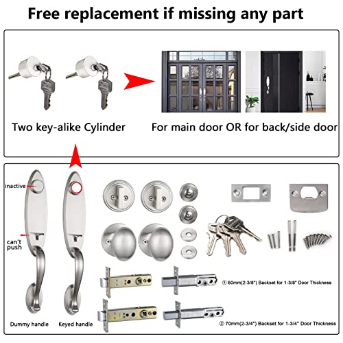 Hisafe Double Door Handleset With Oval Knob Handle With Keys Brushed Nickel 2006 (Keyed And Inactive Handle(2Pcs)) #TOP6