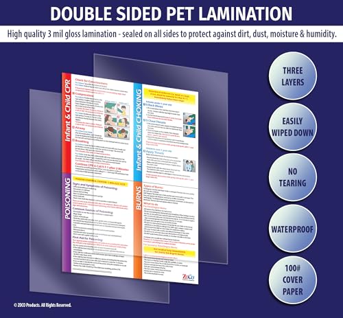 zoco  infant amp child first aid posters 2-pack  home daycare essentials  laminated 17x22  cpr choking poison amp burn chart  emergency safety sign for childcare amp infant rooms