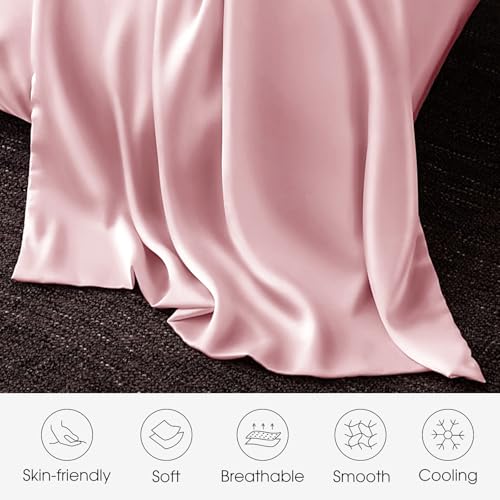 Image of 100% Silk Pillow Cases 2 Pack Queen Size Mulberry Silk Pillowcase for Hair and Skin Set of 2 Highest Grade 6A Silk Soft Breathable Cooling with Hidden Zipper, Pink