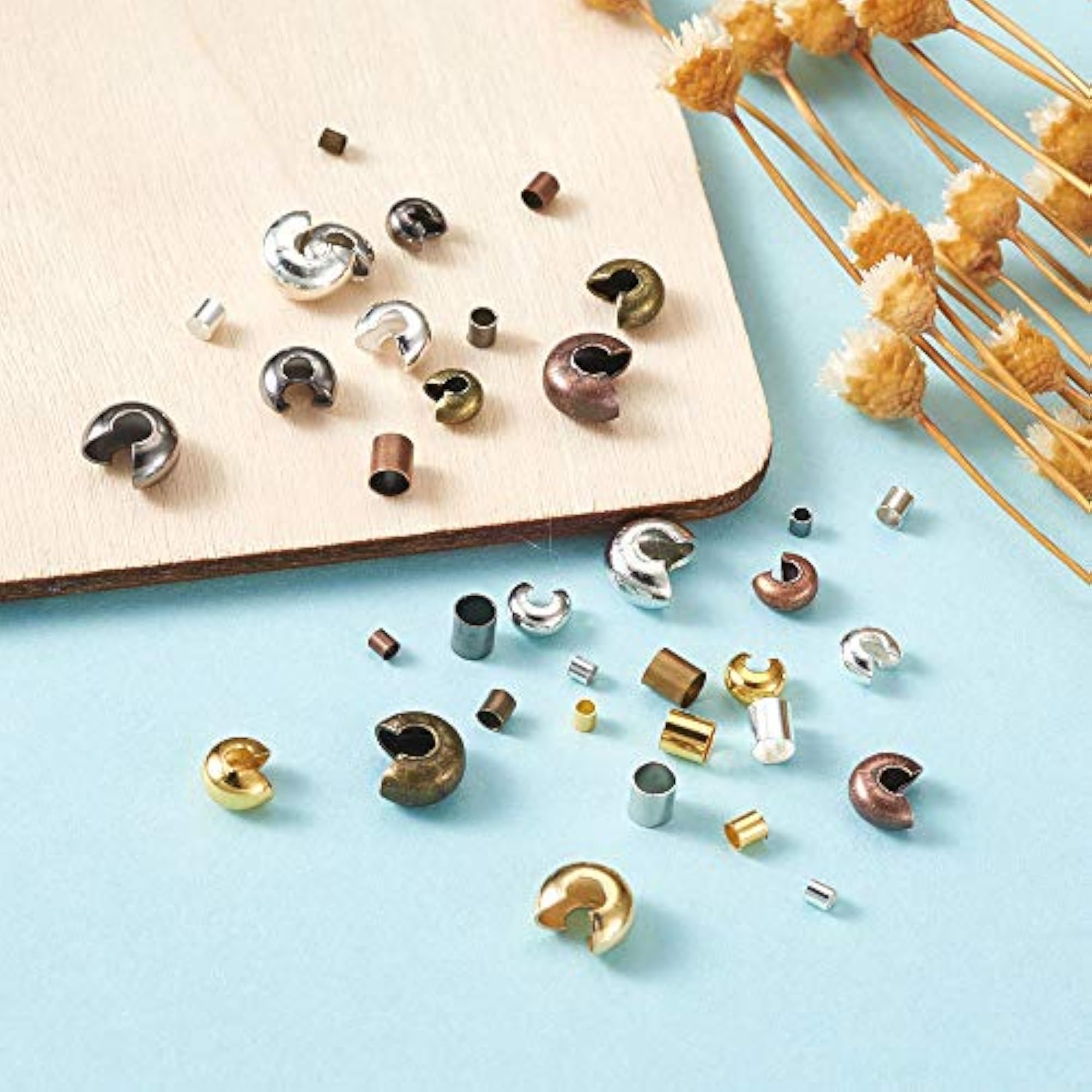 1440pcs Brass Crimp Beads Knot Covers for DIY Jewelry Crafts