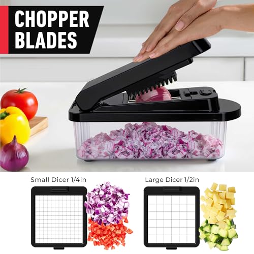 Mueller Pro-Series 10-in-1, 8 Blade Vegetable Chopper, Mandoline Slicer, Onion Mincer, Cutter, Dicer, Veggie Chopper with Container, Kitchen Essentials & Gadgets, House Warming Gifts New Home, Black
