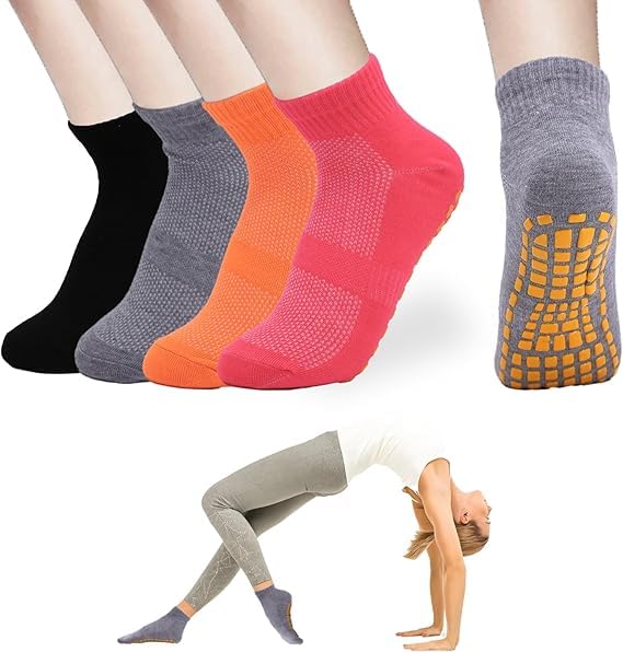 WKLOUYHE Women’s Non-Slip Yoga Socks – 4 Pairs, Breathable, Soft & Comfortable Grip Sock for Yoga, Pilates, Running – Summer Winter Short Socks with Silicone Grip for Women_Multicolour,Free Size WKLOUYHE Women’s Non-Slip Yoga Socks – 4 Pairs, Breathable, Soft & Comfortable Grip Sock for Yoga, Pilates, Running – Summer Winter Short Socks with Silicone Grip for Women_Multicolour,Free Size