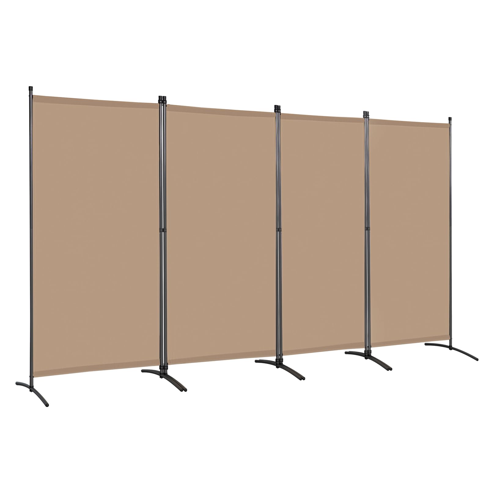 Angel Living 4 Panels Folding Room Divider | Privacy Screen with Polyester Fabric & Sturdy Iron Frame | Freestanding Partition for Office, Bedroom, Study | 324x50x169cm (Mocha)