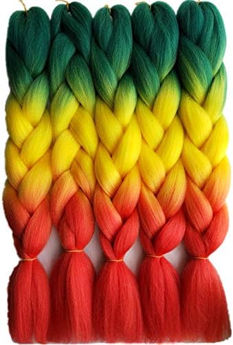 24inch Black to Midnight Blue Two Tone Ombre Color Synthetic Braiding Hair Extensions Jumbo Braids Hair Bulk 5packs/lot for Crochet Hair (green ombre)