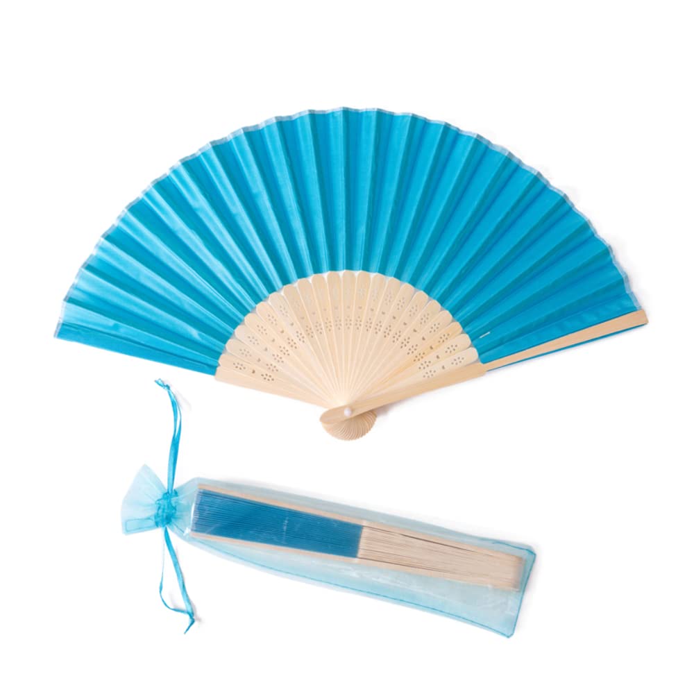 jifu Ventagli pieghevoli personalizzati in bambù, in tessuto di seta, per feste, matrimoni, ventagli pieghevoli da parete, ventagli portatili in bambù e tessuto di seta (blu acqua, 40 pezzi)