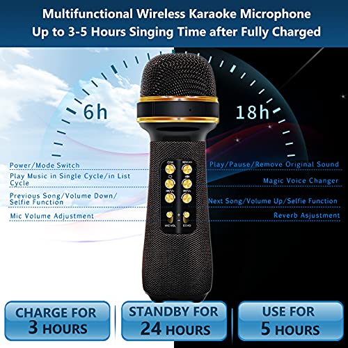Karaoke Microphone Bluetooth, 7-In-1 Portable Karaoke Wireless Microphone Handheld Mic Speaker Singing Home Party Birthday Wedding For All Smartphones Gift For Kids, Friends, Families (Black) #TOP1
