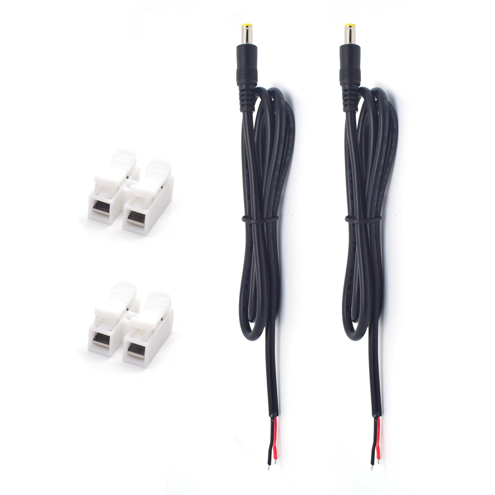 2PCS 18AWG DC Power Cable, 1M/3.3FT 7A 5.5mm x 2.5mm Barrel Plug Connector Pigtail 5525 to Bare Wire Open End Cable with Wire Connector for Security Surveillance Camera