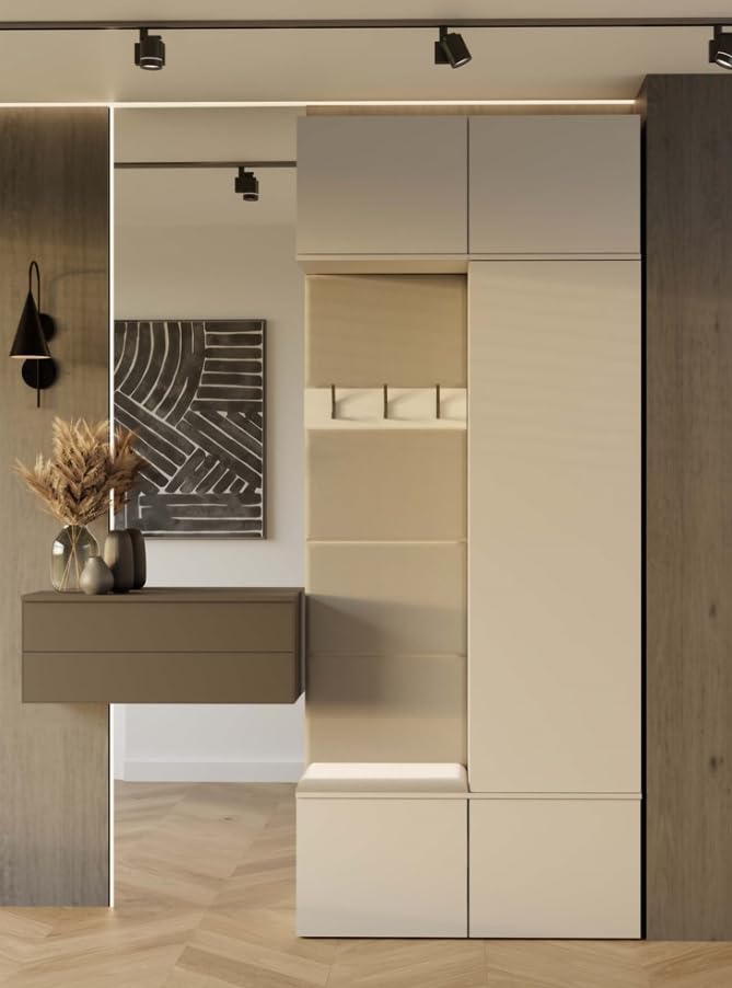 BDW HAGA II 1SZ1W-Set: Kleiderschrank, Garderobenschränke, Sitzbank, 238 cm Höhe, 100 cm Breite, 35 cm Tiefe, Modular, Flur, Schuh- und Jackenschrank, Garderobenpaneel