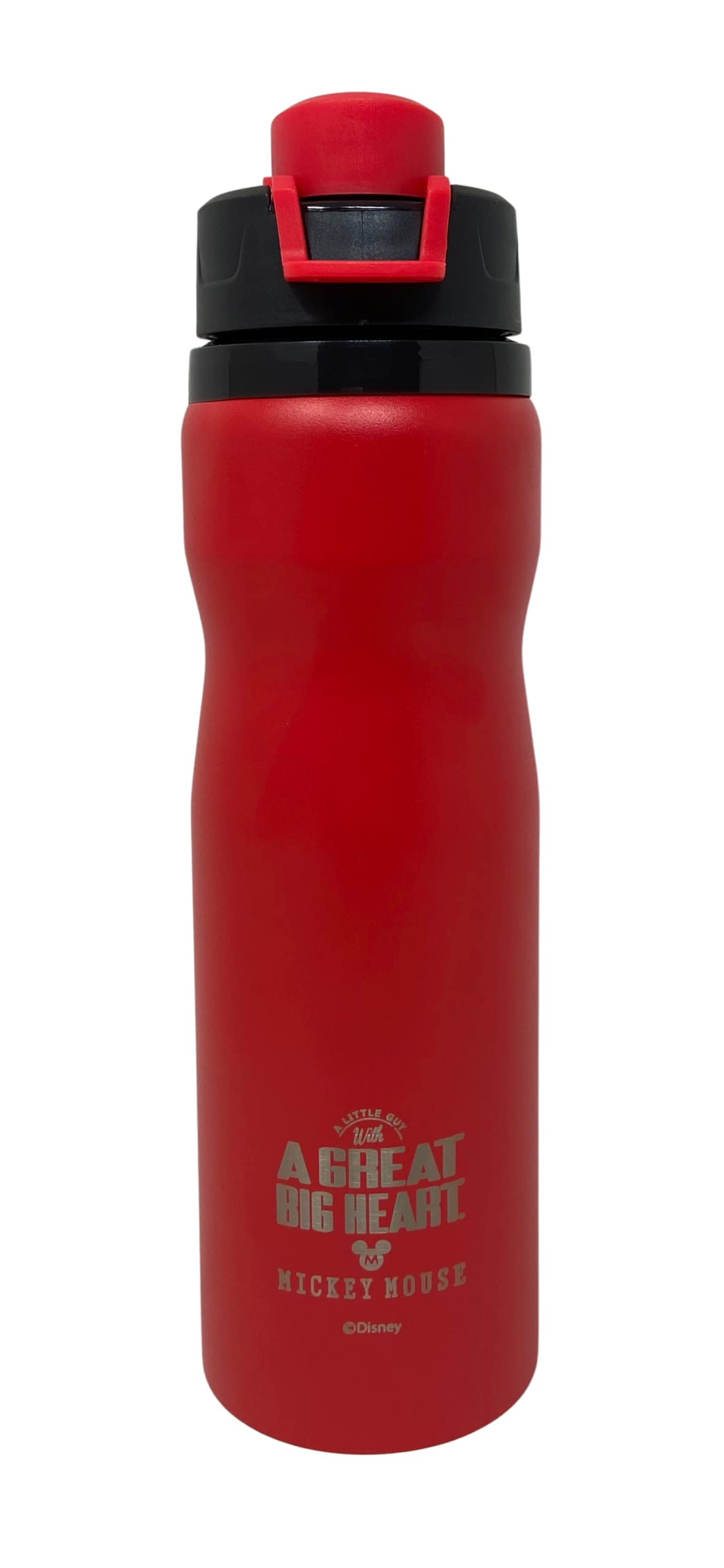 HOOM Licensed Black Mickey Mouse Stainless Steel Water Bottle, Single Wall with Powder Coated and Flip-Top Cap, BPA Free & Leak Proof, 710ml